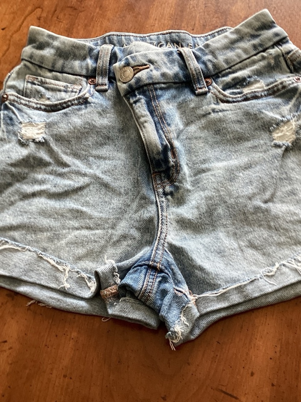 American Eagle Outfitters Light Blue Distressed Denim Shorts